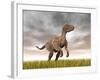 Velociraptor Dinosaur Standing in the Yellow Grass-null-Framed Art Print