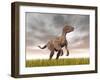 Velociraptor Dinosaur Standing in the Yellow Grass-null-Framed Art Print