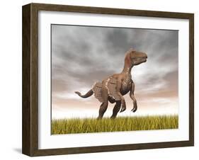 Velociraptor Dinosaur Standing in the Yellow Grass-null-Framed Art Print