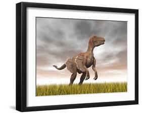 Velociraptor Dinosaur Standing in the Yellow Grass-null-Framed Art Print