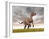 Velociraptor Dinosaur Standing in the Yellow Grass-null-Framed Art Print