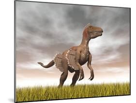 Velociraptor Dinosaur Standing in the Yellow Grass-null-Mounted Art Print