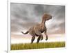 Velociraptor Dinosaur Standing in the Yellow Grass-null-Framed Art Print