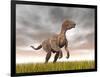 Velociraptor Dinosaur Standing in the Yellow Grass-null-Framed Art Print