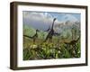 Velociraptor Dinosaurs Attack a Camarasaurus for their Next Meal-Stocktrek Images-Framed Photographic Print