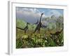 Velociraptor Dinosaurs Attack a Camarasaurus for their Next Meal-Stocktrek Images-Framed Photographic Print