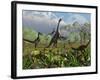 Velociraptor Dinosaurs Attack a Camarasaurus for their Next Meal-Stocktrek Images-Framed Photographic Print