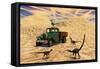 Velociraptors React Curiously to a 1930's American Pickup Truck-null-Framed Stretched Canvas