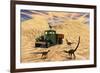 Velociraptors React Curiously to a 1930's American Pickup Truck-null-Framed Art Print