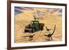 Velociraptors React Curiously to a 1930's American Pickup Truck-null-Framed Art Print