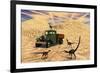 Velociraptors React Curiously to a 1930's American Pickup Truck-null-Framed Art Print