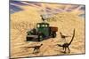 Velociraptors React Curiously to a 1930's American Pickup Truck-null-Mounted Art Print