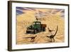 Velociraptors React Curiously to a 1930's American Pickup Truck-null-Framed Art Print