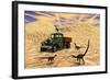 Velociraptors React Curiously to a 1930's American Pickup Truck-null-Framed Art Print