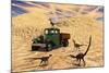 Velociraptors React Curiously to a 1930's American Pickup Truck-null-Mounted Art Print