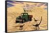 Velociraptors React Curiously to a 1930's American Pickup Truck-null-Framed Stretched Canvas