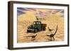 Velociraptors React Curiously to a 1930's American Pickup Truck-null-Framed Premium Giclee Print