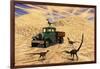 Velociraptors React Curiously to a 1930's American Pickup Truck-null-Framed Art Print