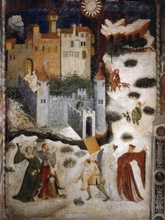 January or Aquarius with Courtiers in Snowball Fight Outside Stenico Castle, c.1400