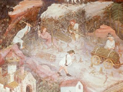 Woodcutting, December, from Cycle of Months, Fresco, 15th Century, Buonconsiglio Castle
