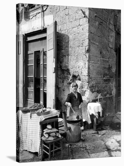 Vendor Selling Mussels and Bread in the Street-Alfred Eisenstaedt-Stretched Canvas