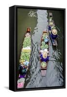 Vendors Paddle their Boats, Damnoen Saduak Floating Market, Thailand-Andrew Taylor-Framed Stretched Canvas