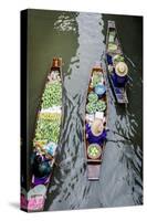 Vendors Paddle their Boats, Damnoen Saduak Floating Market, Thailand-Andrew Taylor-Stretched Canvas