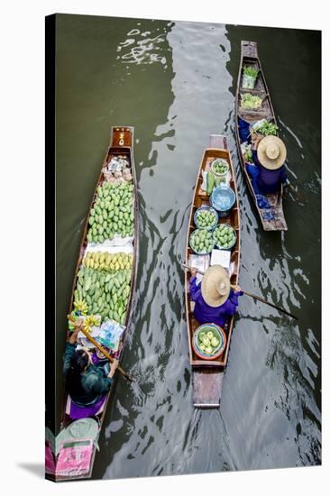 Vendors Paddle their Boats, Damnoen Saduak Floating Market, Thailand-Andrew Taylor-Stretched Canvas