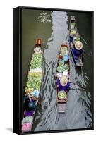 Vendors Paddle their Boats, Damnoen Saduak Floating Market, Thailand-Andrew Taylor-Framed Stretched Canvas