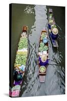 Vendors Paddle their Boats, Damnoen Saduak Floating Market, Thailand-Andrew Taylor-Stretched Canvas