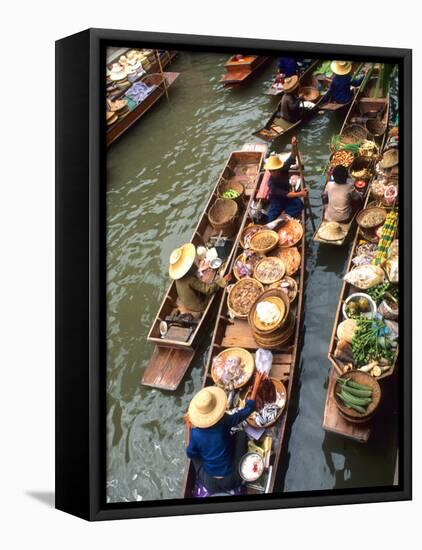 Vendors, Waterways and Floating Market, Damnern Saduak, Thailand-Bill Bachmann-Framed Stretched Canvas