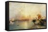 Venedig bei Sonnenuntergang mit der Santa Maria della Salute und dem Dogenpalast. 1902-Thomas Moran-Framed Stretched Canvas