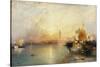 Venedig bei Sonnenuntergang mit der Santa Maria della Salute und dem Dogenpalast. 1902-Thomas Moran-Stretched Canvas