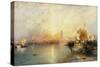 Venedig bei Sonnenuntergang mit der Santa Maria della Salute und dem Dogenpalast. 1902-Thomas Moran-Stretched Canvas