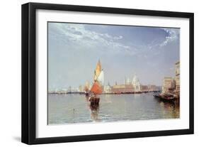 Venetian Canal Scene with the Salute in the Distance-Arthur Joseph Meadows-Framed Giclee Print