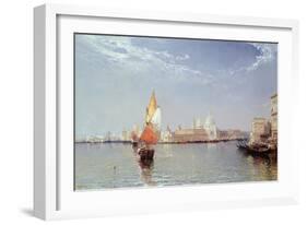Venetian Canal Scene with the Salute in the Distance-Arthur Joseph Meadows-Framed Giclee Print