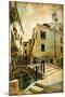 Venetian Channels - Artwork In Retro Style-Maugli-l-Mounted Art Print