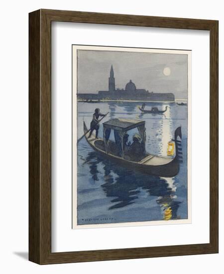 Venetian Gondola by the Light of the Moon-Auguste Leroux-Framed Art Print