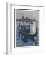 Venetian Gondola by the Light of the Moon-Auguste Leroux-Framed Art Print