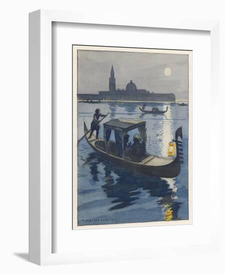 Venetian Gondola by the Light of the Moon-Auguste Leroux-Framed Art Print