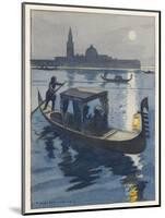 Venetian Gondola by the Light of the Moon-Auguste Leroux-Mounted Art Print