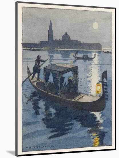 Venetian Gondola by the Light of the Moon-Auguste Leroux-Mounted Art Print