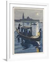 Venetian Gondola by the Light of the Moon-Auguste Leroux-Framed Art Print