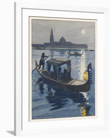 Venetian Gondola by the Light of the Moon-Auguste Leroux-Framed Art Print