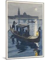 Venetian Gondola by the Light of the Moon-Auguste Leroux-Mounted Art Print