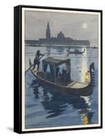 Venetian Gondola by the Light of the Moon-Auguste Leroux-Framed Stretched Canvas