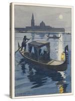 Venetian Gondola by the Light of the Moon-Auguste Leroux-Stretched Canvas