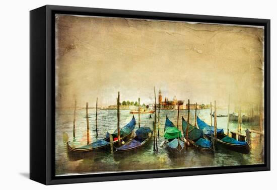 Venetian Gondolas - Artwork in Painting Style-Maugli-l-Framed Stretched Canvas