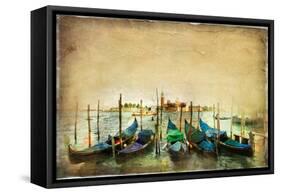 Venetian Gondolas - Artwork in Painting Style-Maugli-l-Framed Stretched Canvas