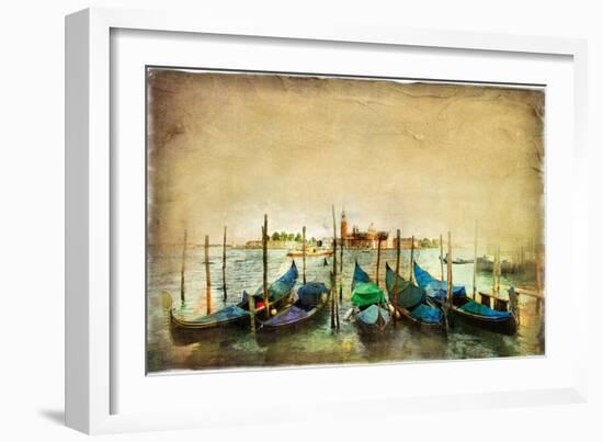 Venetian Gondolas - Artwork in Painting Style-Maugli-l-Framed Art Print